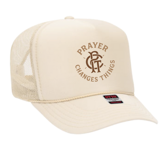 Prayer Changes Things Trucker Hat (Cream & Sugar)