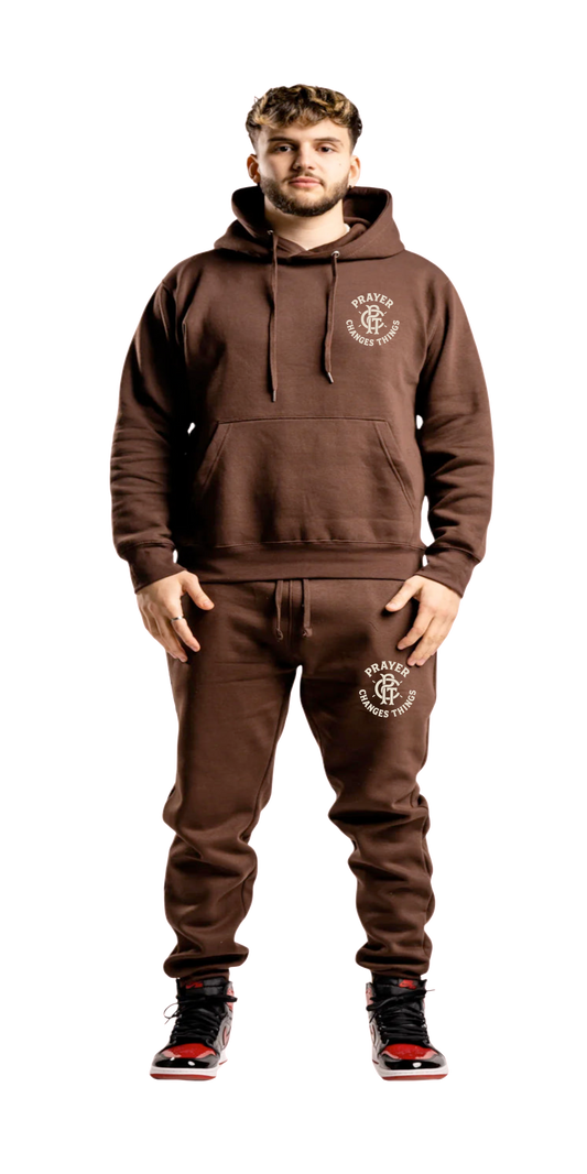 "Mocha" Prayer Changes Things Jogger Set